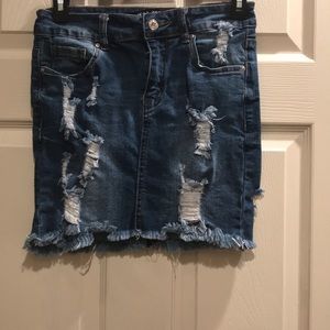Wax Jean Frayed Denim Distressed Skirt